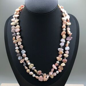 Vintage Gemtsones and Pearls Sterling Silver 925 Boho Layered Necklace Statement